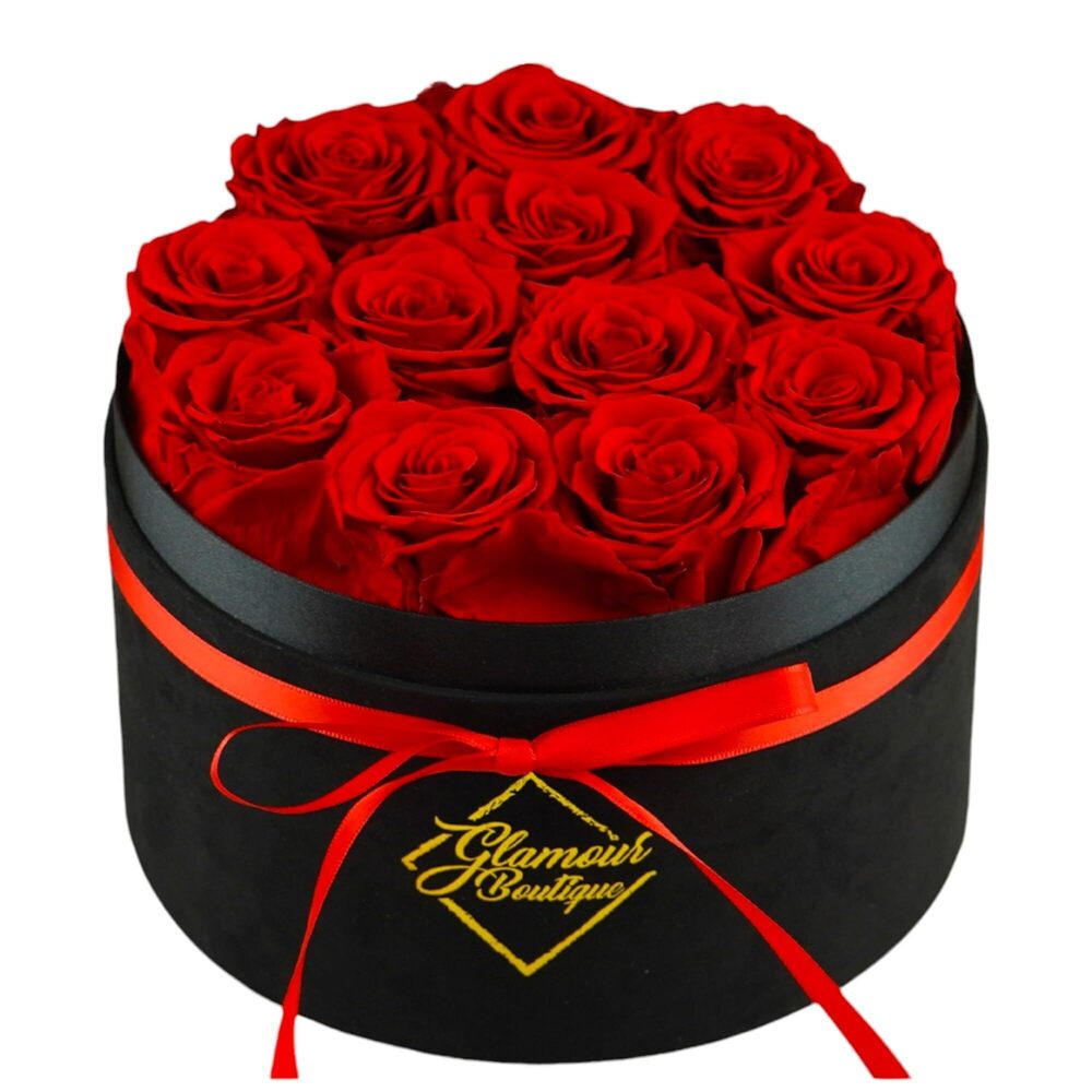 3959 Flowers Forever Gift Box 12 Real Preserved Roses in a Velvet Black